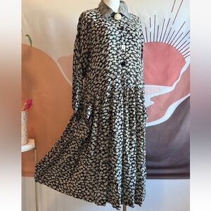 Vintage Janice McCarty Dress Women’s Size Medium MIDI Pockets Floral Buttons USA